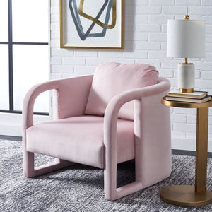 Safavieh Fifer Accent Chair - Plush Velvet Seating With Sculpted Arms For Modern Glam Living Spaces Light Pink ACH1304B