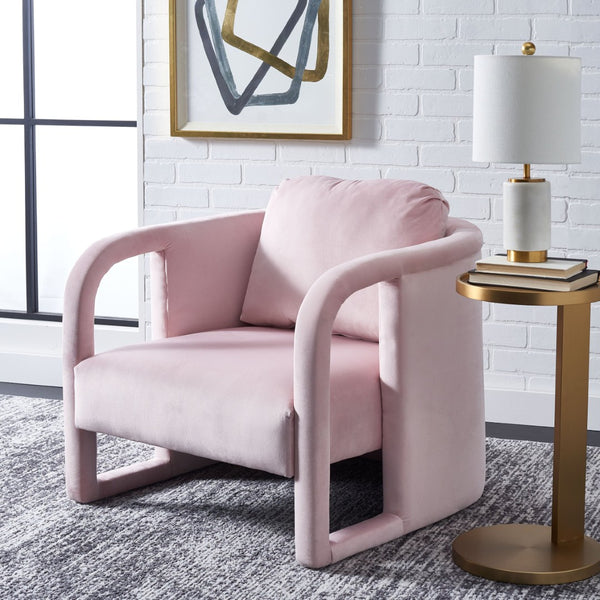 Safavieh Fifer Accent Chair - Plush Velvet Seating With Sculpted Arms For Modern Glam Living Spaces Light Pink ACH1304B