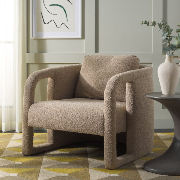 Safavieh Fifer Accent Chair - Plush Velvet Seating With Sculpted Arms For Modern Glam Living Spaces Tan ACH1304C