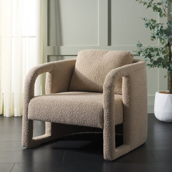 Safavieh Fifer Accent Chair - Plush Velvet Seating With Sculpted Arms For Modern Glam Living Spaces Tan ACH1304C