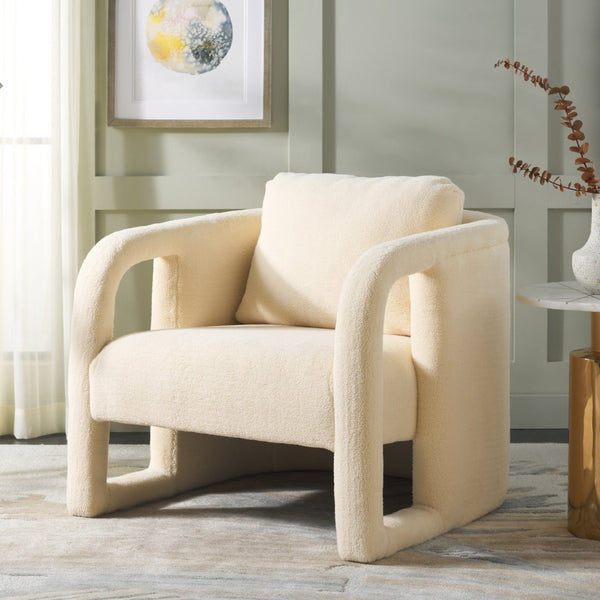 Safavieh Fifer Accent Chair - Luxurious Cream Faux Shearling With Sculptural Design For Modern Interiors ACH1304D