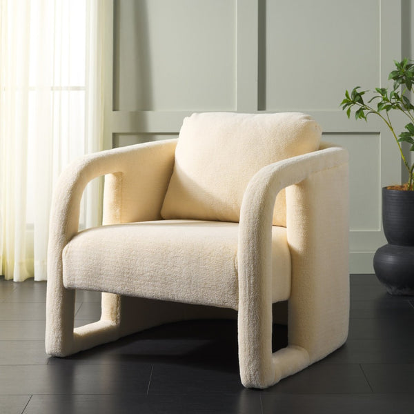 Safavieh Fifer Accent Chair - Luxurious Cream Faux Shearling With Sculptural Design For Modern Interiors ACH1304D