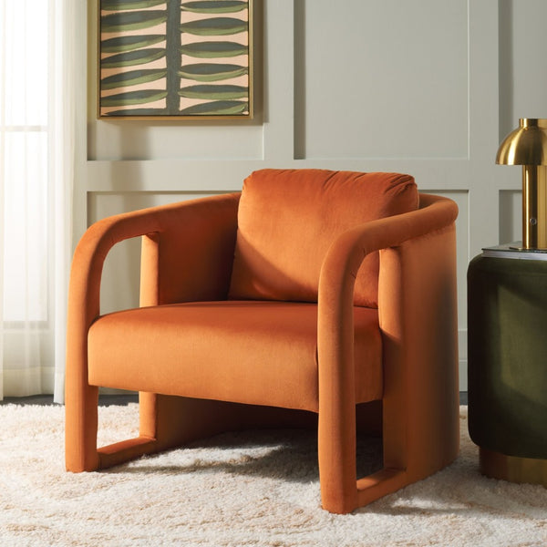 Safavieh Fifer Accent Chair - Plush Velvet Seating With Sculpted Arms For Modern Glam Living Spaces Rust ACH1304E