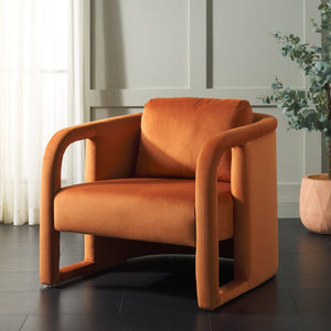 Safavieh Fifer Accent Chair - Plush Velvet Seating With Sculpted Arms For Modern Glam Living Spaces Rust ACH1304E