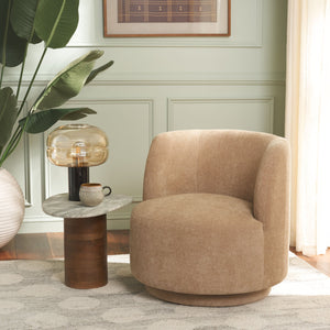 Safavieh Hayls Swivel Accent Chair – Stylish Comfort Meets Contemporary Elegance For Any Living Space Tan Wood,Fabric,Foam Ach1305b