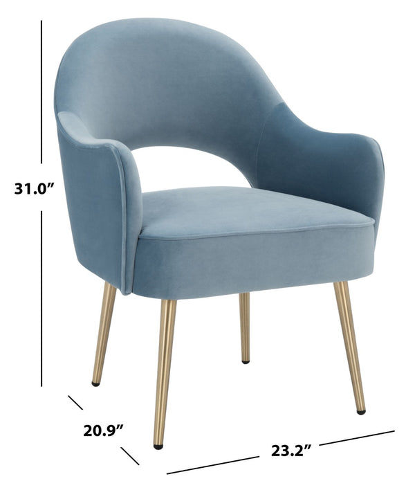 Safavieh Dublyn Accent Chair - Modern Glamour Meets Retro Design With Plush Comfort And Gold Tapered Legs Light Blue ACH4001B