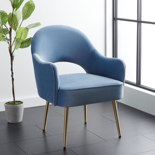 Safavieh Dublyn Accent Chair - Modern Glamour Meets Retro Design With Plush Comfort And Gold Tapered Legs Light Blue ACH4001B