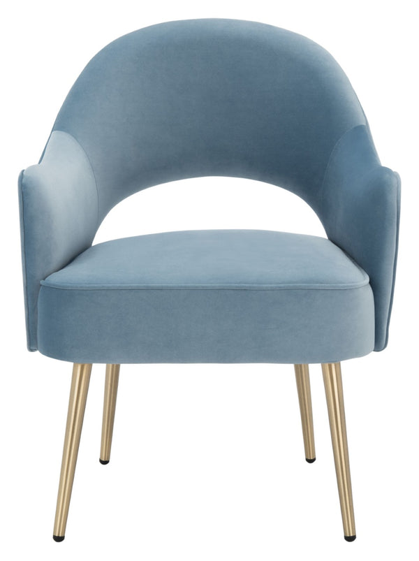 Safavieh Dublyn Accent Chair - Modern Glamour Meets Retro Design With Plush Comfort And Gold Tapered Legs Light Blue ACH4001B