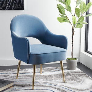 Safavieh Dublyn Accent Chair - Modern Glamour Meets Retro Design With Plush Comfort And Gold Tapered Legs Light Blue ACH4001B