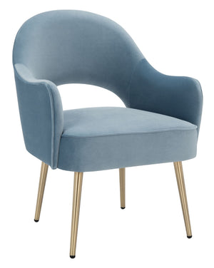 Safavieh Dublyn Accent Chair - Modern Glamour Meets Retro Design With Plush Comfort And Gold Tapered Legs Light Blue ACH4001B