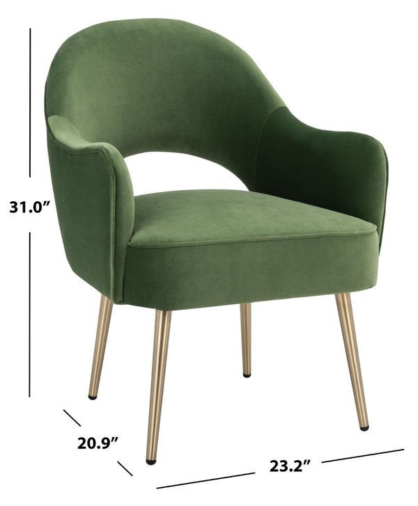 Safavieh Dublyn Accent Chair - Modern Glamour Meets Retro Design With Plush Comfort And Gold Tapered Legs Green ACH4001C