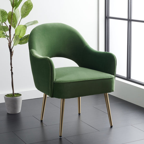 Safavieh Dublyn Accent Chair - Modern Glamour Meets Retro Design With Plush Comfort And Gold Tapered Legs Green ACH4001C