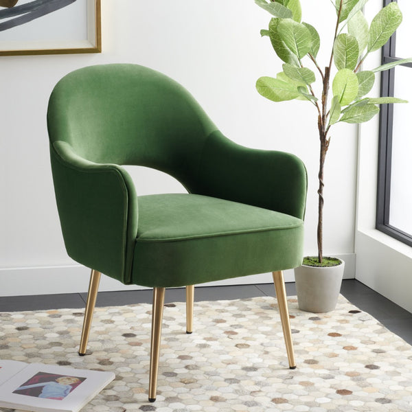Safavieh Dublyn Accent Chair - Modern Glamour Meets Retro Design With Plush Comfort And Gold Tapered Legs Green ACH4001C
