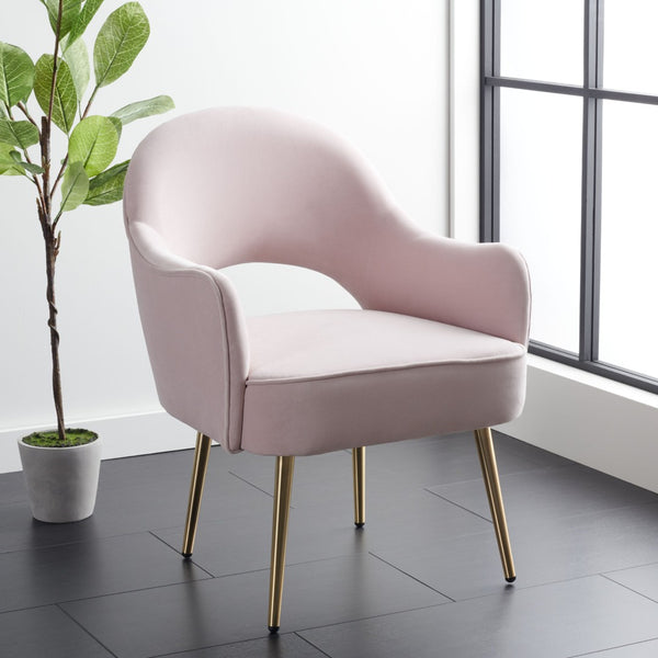 Safavieh Dublyn Accent Chair - Modern Glamour Meets Retro Design With Plush Comfort And Gold Tapered Legs Light Pink ACH4001D