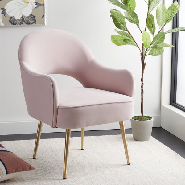 Safavieh Dublyn Accent Chair - Modern Glamour Meets Retro Design With Plush Comfort And Gold Tapered Legs Light Pink ACH4001D
