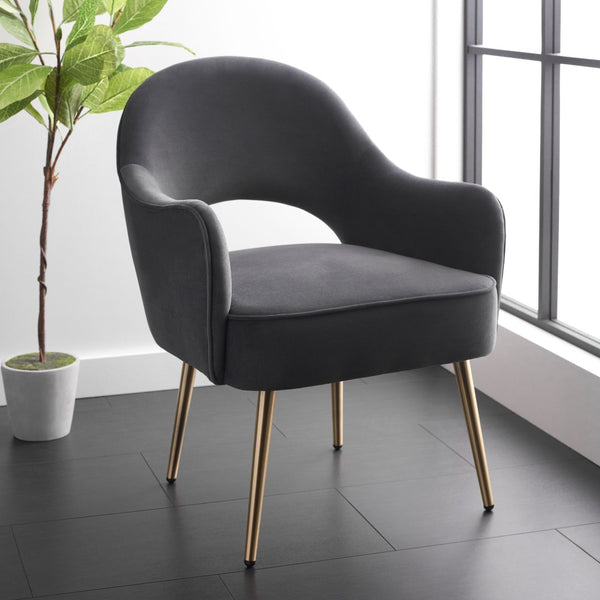 Safavieh Dublyn Accent Chair - Modern Glamour Meets Retro Design With Plush Comfort And Gold Tapered Legs Black ACH4001E