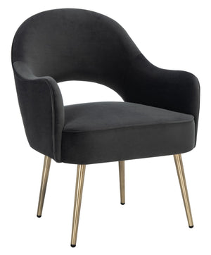 Safavieh Dublyn Accent Chair - Modern Glamour Meets Retro Design With Plush Comfort And Gold Tapered Legs Black ACH4001E