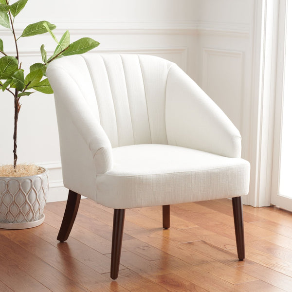 Safavieh Quenton Accent Chair - Timeless Elegance With Channel Tufting And Warm Walnut Legs For Any Space White ACH4002A