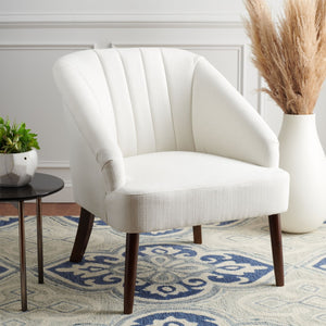 Safavieh Quenton Accent Chair - Timeless Elegance With Channel Tufting And Warm Walnut Legs For Any Space White ACH4002A