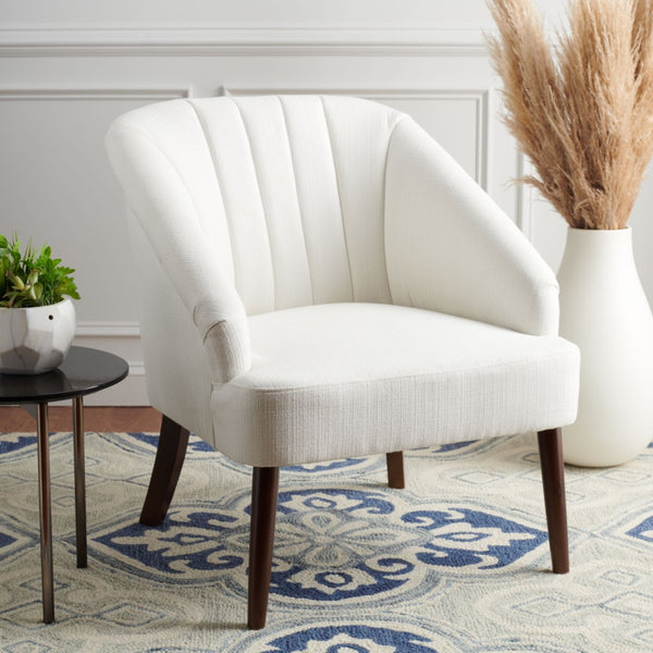 Safavieh Quenton Accent Chair - Timeless Elegance With Channel Tufting And Warm Walnut Legs For Any Space White ACH4002A