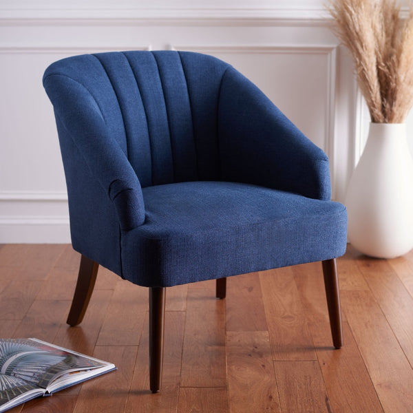Safavieh Quenton Accent Chair - Timeless Elegance With Channel Tufting And Warm Walnut Legs For Any Space Navy ACH4002B