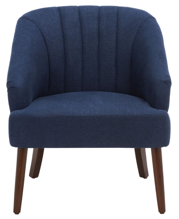 Safavieh Quenton Accent Chair - Timeless Elegance With Channel Tufting And Warm Walnut Legs For Any Space Navy ACH4002B