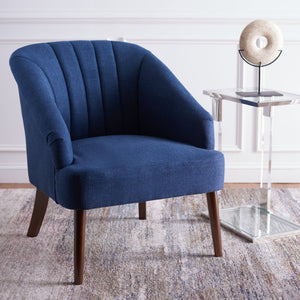 Safavieh Quenton Accent Chair - Timeless Elegance With Channel Tufting And Warm Walnut Legs For Any Space Navy ACH4002B