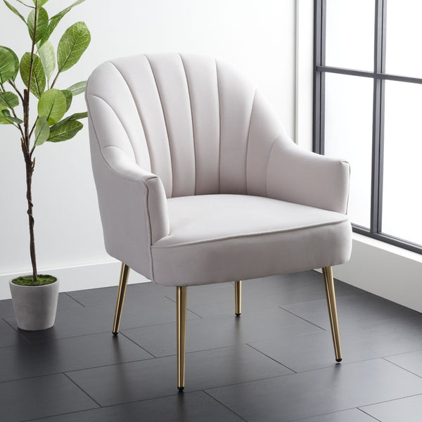 Safavieh Areli Art Deco Accent Chair In Light Grey Velvet With Gold Legs - Stylish Comfort For Any Space ACH4004A