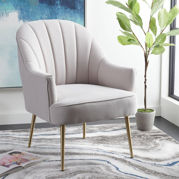 Safavieh Areli Art Deco Accent Chair In Light Grey Velvet With Gold Legs - Stylish Comfort For Any Space ACH4004A