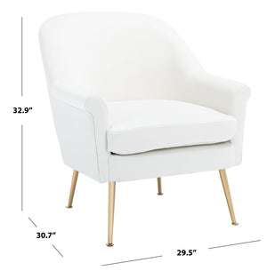 Safavieh Rodrik Accent Chair - Elegant Velvet Upholstered Lounge Chair With Gold Legs For Timeless Style White ACH4005A