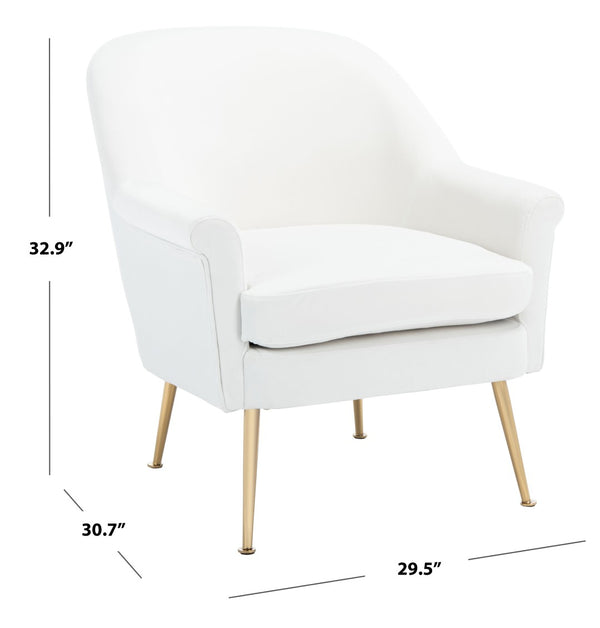 Safavieh Rodrik Accent Chair - Elegant Velvet Upholstered Lounge Chair With Gold Legs For Timeless Style White ACH4005A