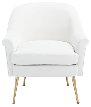Safavieh Rodrik Accent Chair - Elegant Velvet Upholstered Lounge Chair With Gold Legs For Timeless Style White ACH4005A