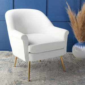 Safavieh Rodrik Accent Chair - Elegant Velvet Upholstered Lounge Chair With Gold Legs For Timeless Style White ACH4005A