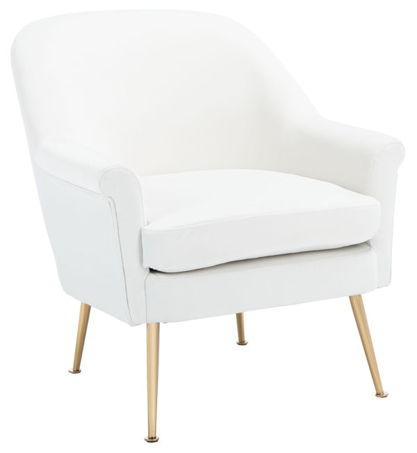Safavieh Rodrik Accent Chair - Elegant Velvet Upholstered Lounge Chair With Gold Legs For Timeless Style White ACH4005A