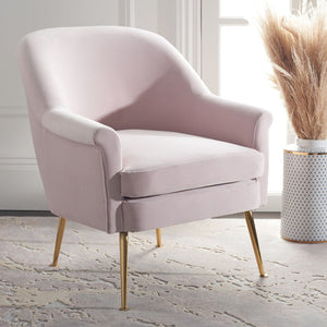 Safavieh Rodrik Accent Chair - Elegant Velvet Upholstered Lounge Chair With Gold Legs For Timeless Style Light Pink ACH4005B