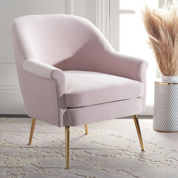 Safavieh Rodrik Accent Chair - Elegant Velvet Upholstered Lounge Chair With Gold Legs For Timeless Style Light Pink ACH4005B