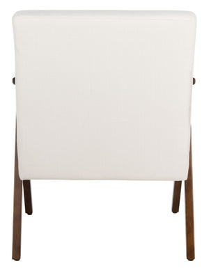 Safavieh Emyr Arm Chair - Mid-Century Elegance With Plush Linen Cushions & Warm Walnut A-Frame Design White ACH4007B