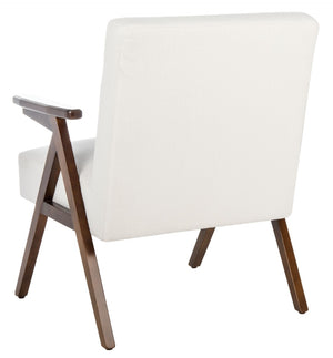 Safavieh Emyr Arm Chair - Mid-Century Elegance With Plush Linen Cushions & Warm Walnut A-Frame Design White ACH4007B