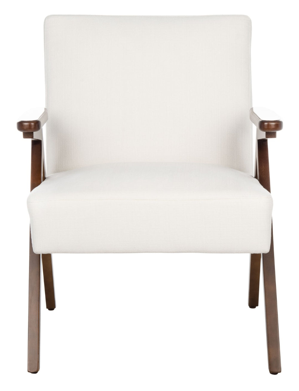 Safavieh Emyr Arm Chair - Mid-Century Elegance With Plush Linen Cushions & Warm Walnut A-Frame Design White ACH4007B