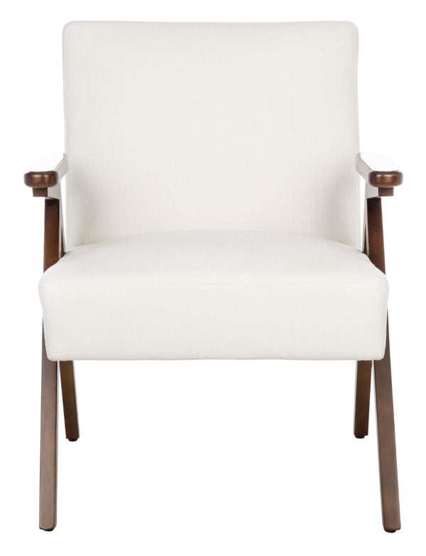 Safavieh Emyr Arm Chair - Mid-Century Elegance With Plush Linen Cushions & Warm Walnut A-Frame Design White ACH4007B