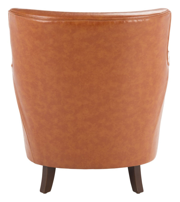 Safavieh Levin Accent Chair - Classic-Contemporary Elegance With Vegan Leather And Timeless Walnut Bun Feet Cognac ACH4008A