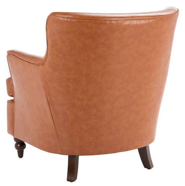 Safavieh Levin Accent Chair - Classic-Contemporary Elegance With Vegan Leather And Timeless Walnut Bun Feet Cognac ACH4008A