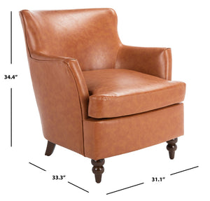 Safavieh Levin Accent Chair - Classic-Contemporary Elegance With Vegan Leather And Timeless Walnut Bun Feet Cognac ACH4008A