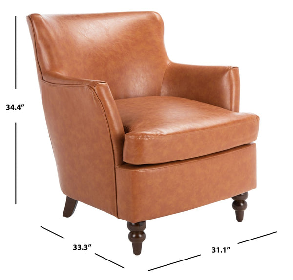 Safavieh Levin Accent Chair - Classic-Contemporary Elegance With Vegan Leather And Timeless Walnut Bun Feet Cognac ACH4008A