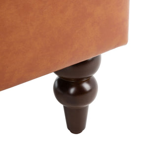 Safavieh Levin Accent Chair - Classic-Contemporary Elegance With Vegan Leather And Timeless Walnut Bun Feet Cognac ACH4008A