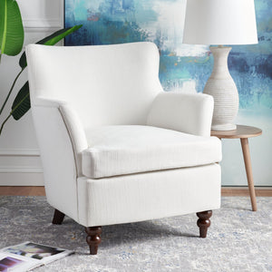 Safavieh Levin Accent Chair - Classic-Contemporary Elegance With Vegan Leather And Timeless Walnut Bun Feet White ACH4008B