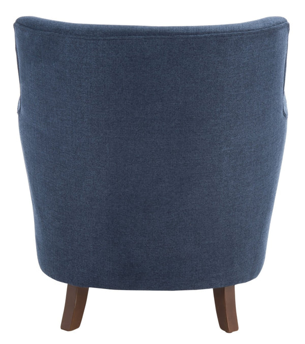 Safavieh Levin Accent Chair - Classic-Contemporary Elegance With Vegan Leather And Timeless Walnut Bun Feet Navy ACH4008C