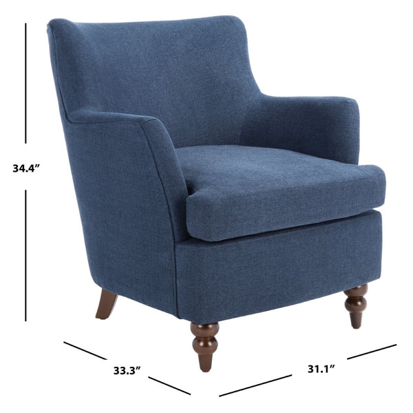 Safavieh Levin Accent Chair - Classic-Contemporary Elegance With Vegan Leather And Timeless Walnut Bun Feet Navy ACH4008C