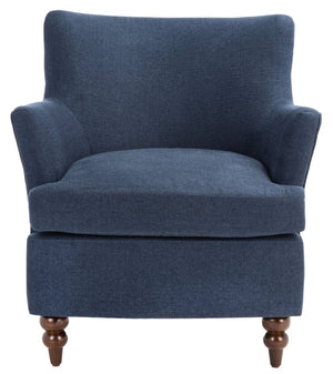 Safavieh Levin Accent Chair - Classic-Contemporary Elegance With Vegan Leather And Timeless Walnut Bun Feet Navy ACH4008C