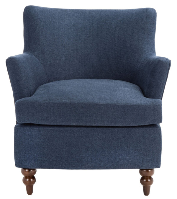 Safavieh Levin Accent Chair - Classic-Contemporary Elegance With Vegan Leather And Timeless Walnut Bun Feet Navy ACH4008C